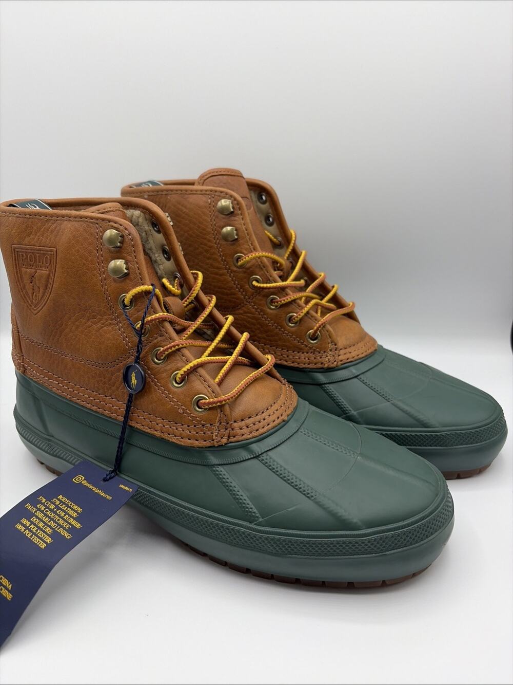 Polo Ralph Lauren Claus Lace-Up Mid Cut Duck Boots Leather Rubber Mens 8 NWT